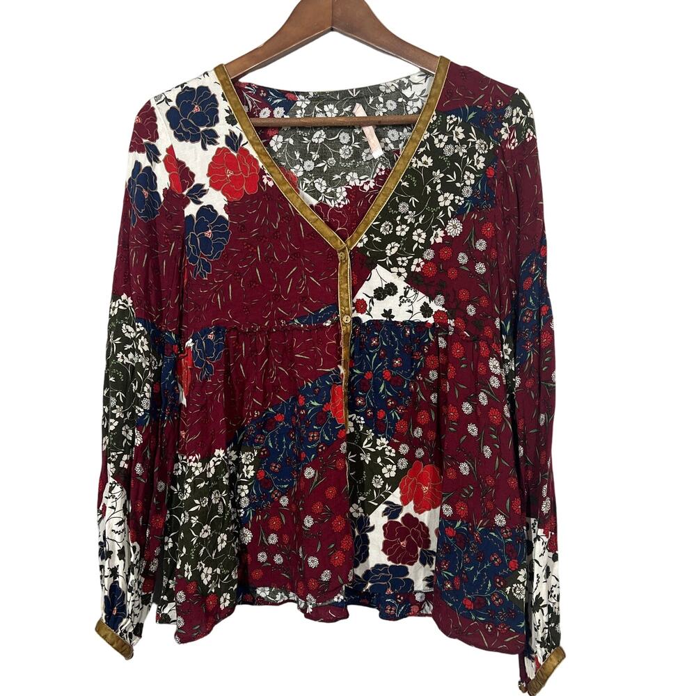 Zara Trafulac Peasant Top Blouse Long Sleeve Floral V Neck - M